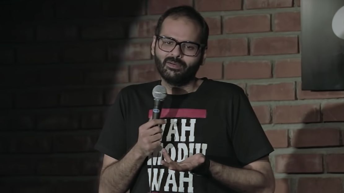 Kunal Kamra performs during a show in India. 
