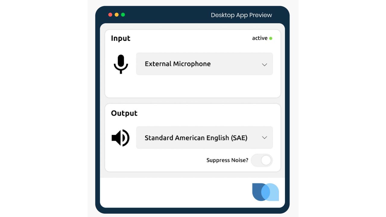 This screen grab shows what users see in the Sanas desktop app.