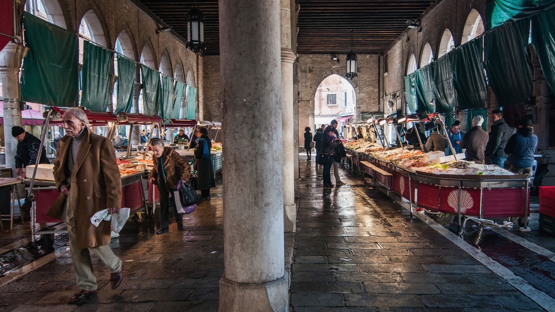 The settlement of Venice was initially centered around the Rialto, still home to a busy market.
