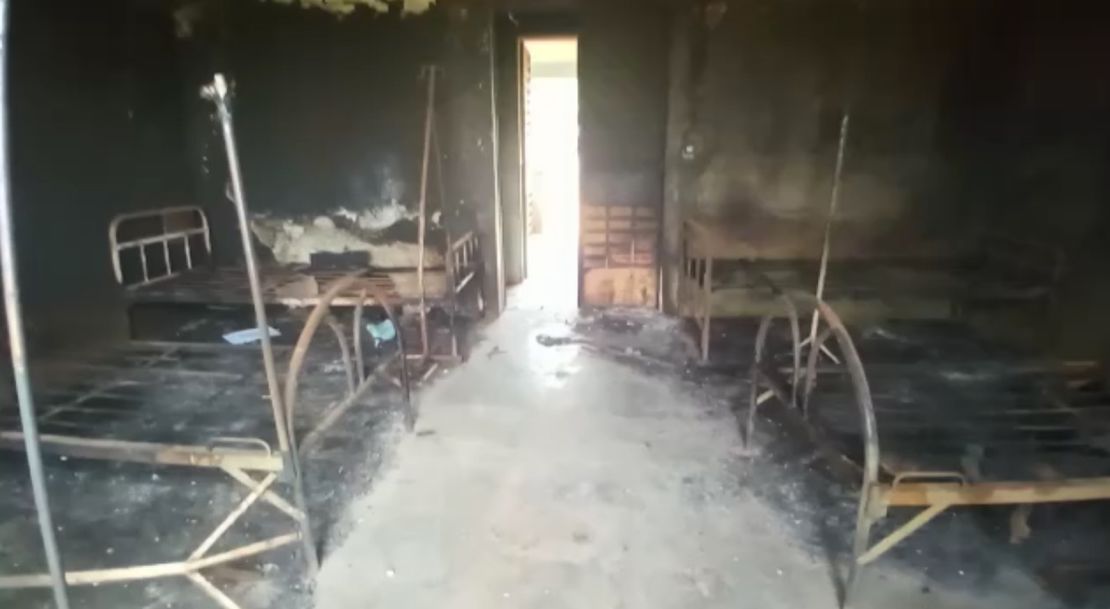 Beds inside the local health clinic were burnt. 