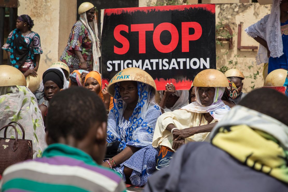 People protest on June 22, 2019 in front of the Ouagadougou courthouse to demand "truth and justice" for the victims of a terrorist attack in Yirgou that left 49 dead.