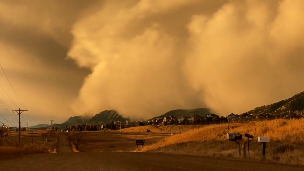 A still from a video by David Roche that shows the storm rolling into Boulder, Colorado.