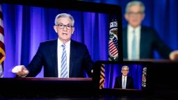 Jerome Powell, chairman of the U.S. Federal Reserve, speaks during a live-streamed news conference following a Federal Open Market Committee (FOMC) meeting in New York, on Dec. 15, 2021. 