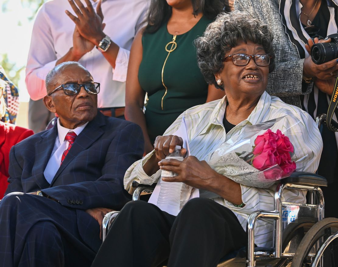 Civil rights attorney Fred Gray, left, and Claudette Colvin, 82, listen during an October news conference in Montgomery, Alabama, after Colvin petitioned for her juvenile record to be expunged.