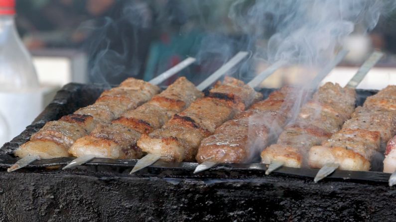 Street food is very popular -- especially meat on a skewer cooked over a naked flame.