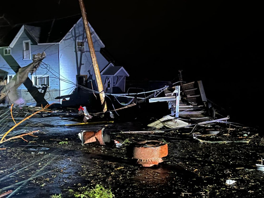 Strong winds caused damage in Stanley, Wisconsin, as seen in this photo provided by the police department there.