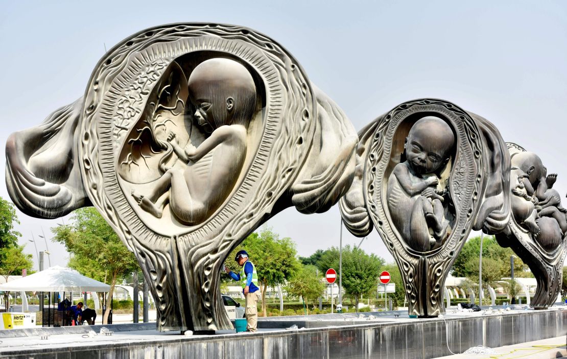 "The Miraculous Journey" (2018) an art installation by artist Damien Hirst outside the Sidra Medical & Research Center in Qatar's capital Doha.