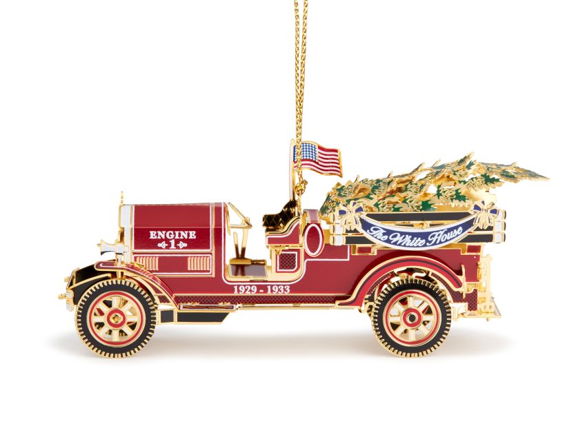 Honoring President Herbert Hoover, the 2016 ornament was inspired by the fire engines that responded to a 1929 Christmas Eve fire at the White House.