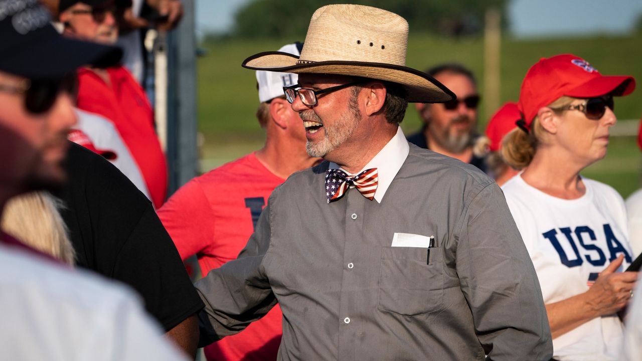 Dr. Douglas G. Frank talks with others before former President Donald J. Trump arrives to speak at a rally at the Lorain County Fairgrounds on Saturday, June 26, 2021 in Wellington, Ohio.