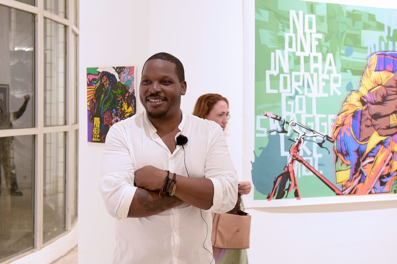 Fred Ebami opening his first solo exhibition at MAM Gallery in Douala, Cameroon, in 2020.