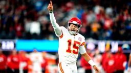 Inglewood, CA - December 16:  Quarterback Patrick Mahomes #15 of the Kansas City Chiefs as the Kansas City Chiefs defeated the Los Angeles Chargers 34-28 in over time during a NFL football game at SoFi Stadium in Inglewood in Inglewood on Thursday, December 16, 2021. 