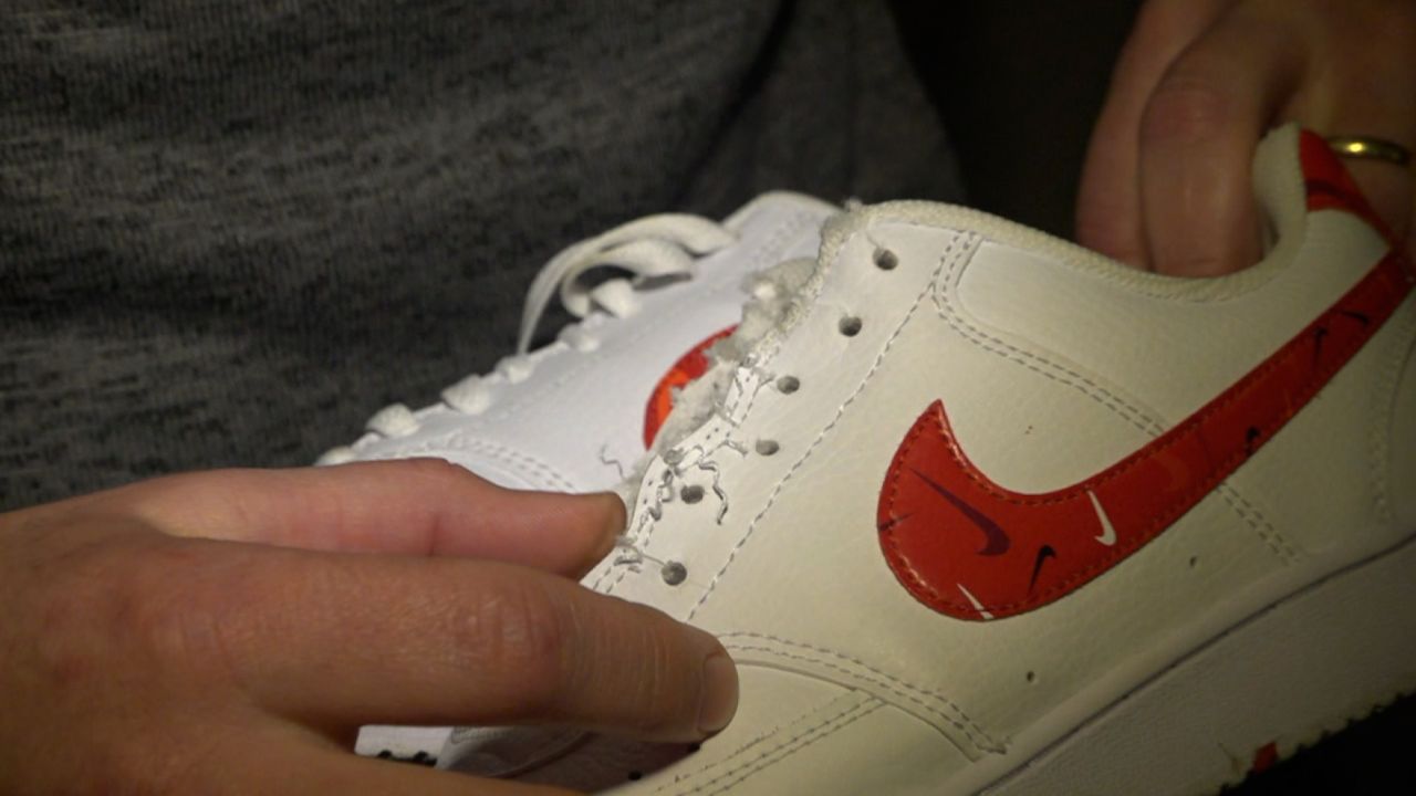 The shoes that Cyrus Iarrobino ripped the laces off of to make a tourniquet.