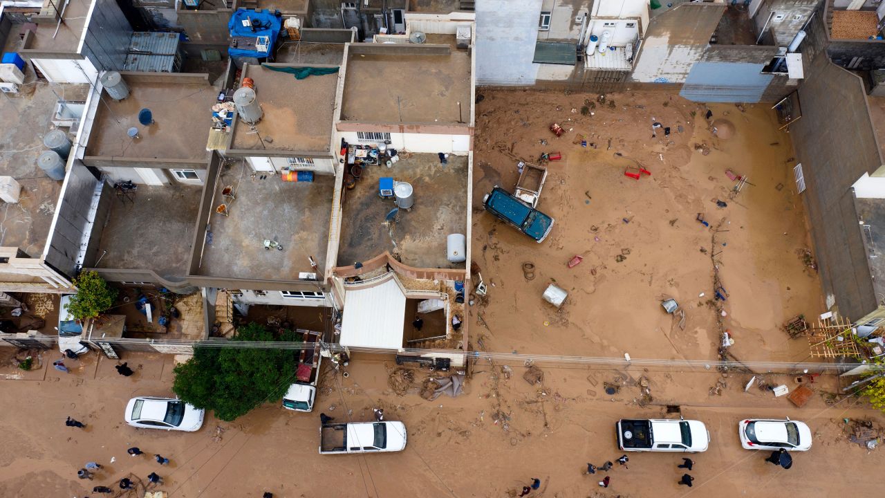 An aerial view of Daratu on the outskirts of Erbil after heavy downpours triggered flash flooding. 
