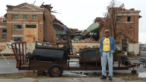 James Stovall, owner of Larry, Darrell & Darrell Bar-B-Que, lost his food truck and smokers in the tornado outbreak.