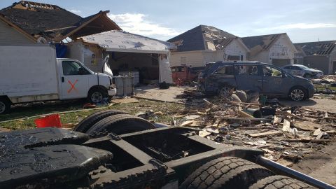 Damaged homes in the Moss Meadows neighborhood