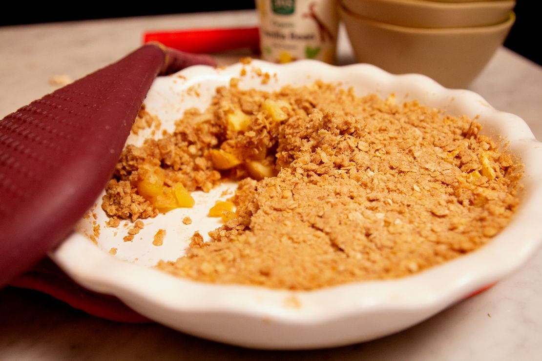 The crunchy top layer of this apple crisp pairs well with the cinnamon-spiked fruit on the inside.
