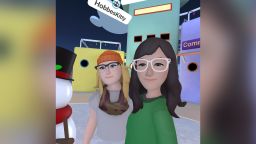 CNN Business' Rachel Metz testing out Meta's recently released VR app Horizon Worlds with her real-life friend Signe Brewster.