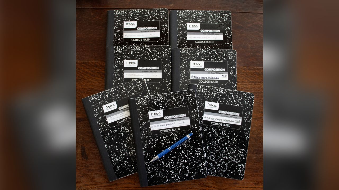 Elizabeth Whelan has filled numerous notebooks during her visits to DC to advocate for Paul.