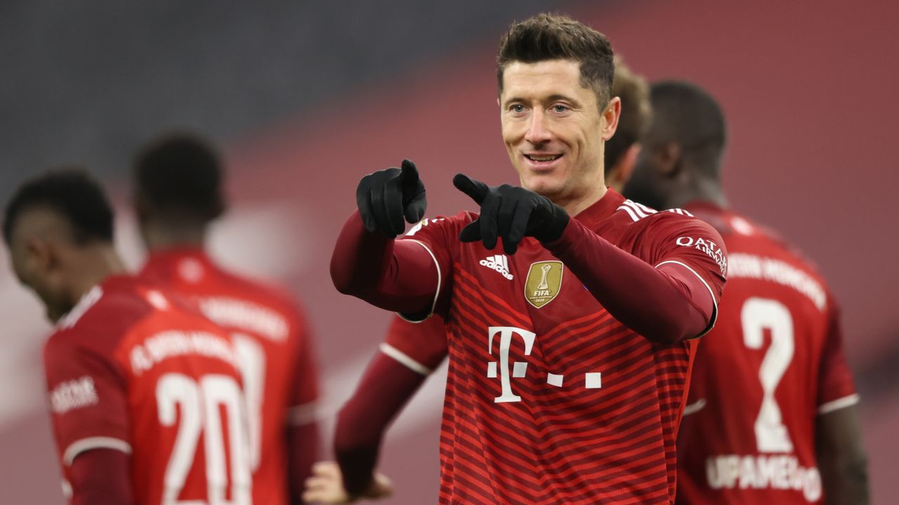 Robert Lewandowski celebrates after scoring Bayern Munich's fourth goal.