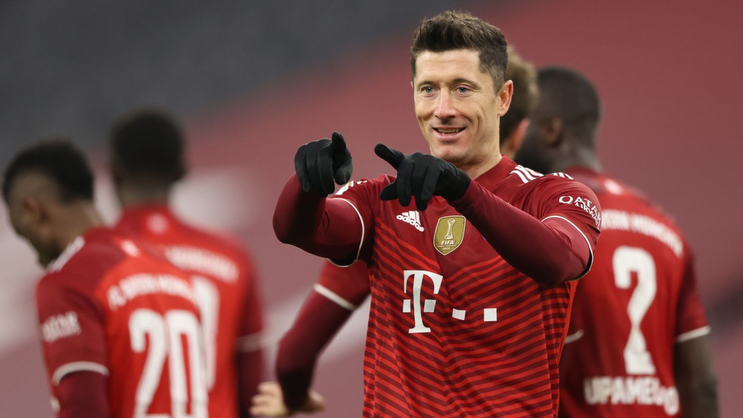 Robert Lewandowski celebrates after scoring Bayern Munich's fourth goal.