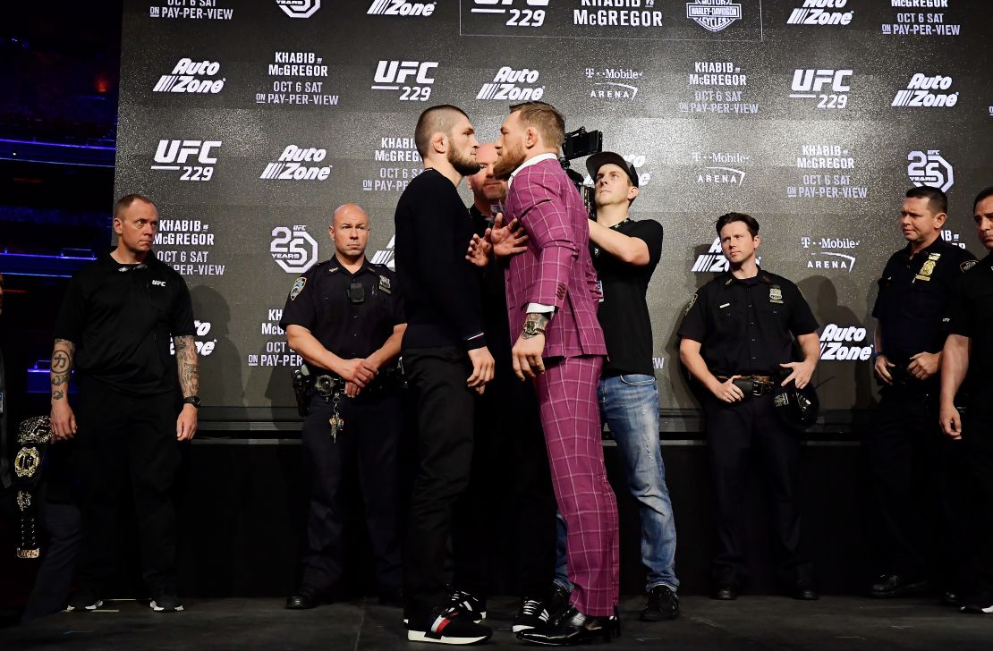 NEW YORK, NY - SEPTEMBER 20:  Lightweight champion Khabib Nurmagomedov faces-off with Conor McGregor for the length of the UFC 229 Press Conference at Radio Metropolis Song Hall on September 20, 2018 in Fresh York Metropolis.  (Photo by Steven Ryan/Getty Photos)