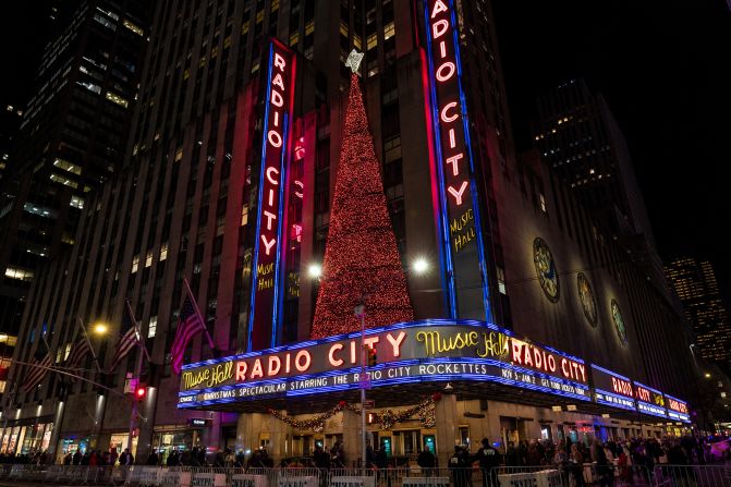 Radio City Music Hall is seen in New York on December 17. <a href="index.php?page=&url=https%3A%2F%2Fwww.cnn.com%2F2021%2F12%2F18%2Fus%2Frockettes-christmas-spectacular-canceled%2Findex.html" target="_blank">The "Christmas Spectacular"</a> was canceled due to a Covid-19 surge in New York.