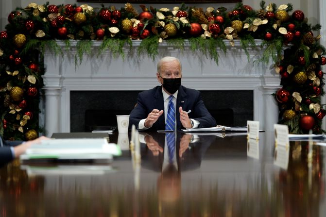 US President Joe Biden meets with members of the Covid-19 Response Team at the White House on December 16.