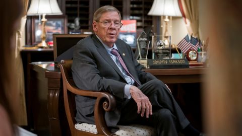 Sen. Johnny Isakson, R-Ga., met with his staff in his office on Capitol Hill in Washington, Monday, Dec. 2, 2019, as he prepared to deliver his farewell address on the floor of the Senate.