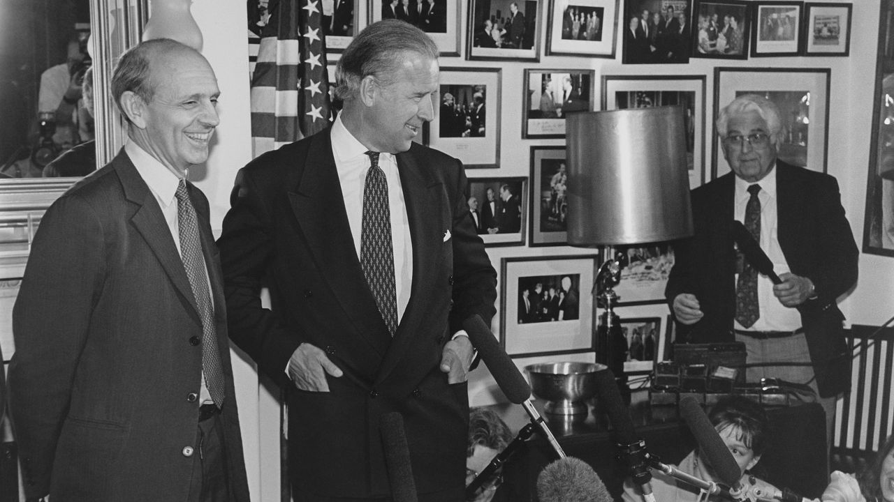 Then-Supreme Court Justice nominee Stephen Breyer meets with then-Sen. Joe Biden meet in Biden's office on Capitol Hill in May 1994.
