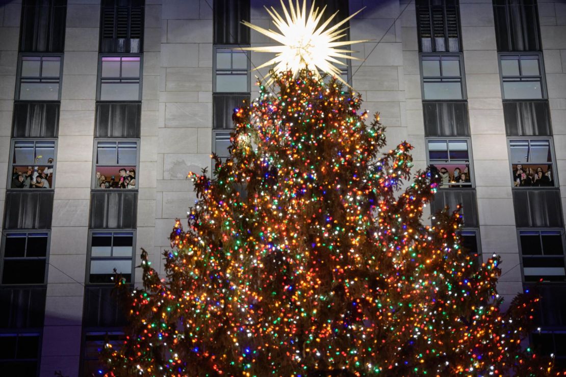 The Christmas tree at Rockefeller Center is lit during a ceremony in New York City, December 1. 