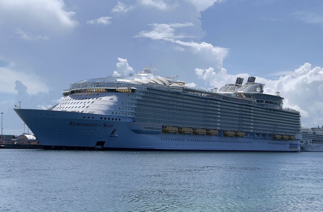 The Royal Caribbean cruise ship Symphony of the Seas is seen moored in the Port of Miami on August 1, 2021. 