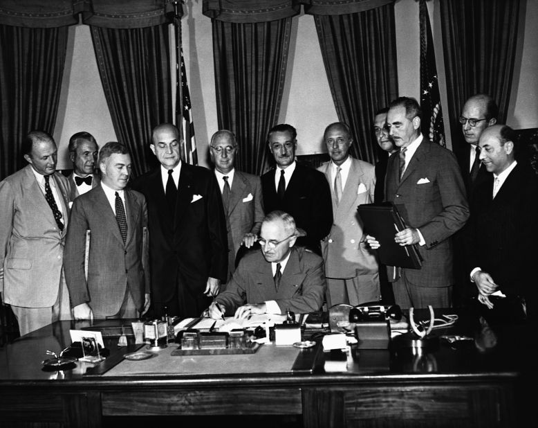 In August 1949, President Harry Truman signed the North Atlantic Treaty, which marked the beginning of NATO. Two years earlier, he requested $400 million in aid from Congress to combat communism in Greece and Turkey. The Truman Doctrine pledged to provide American economic and military assistance to any nation threatened by communism.