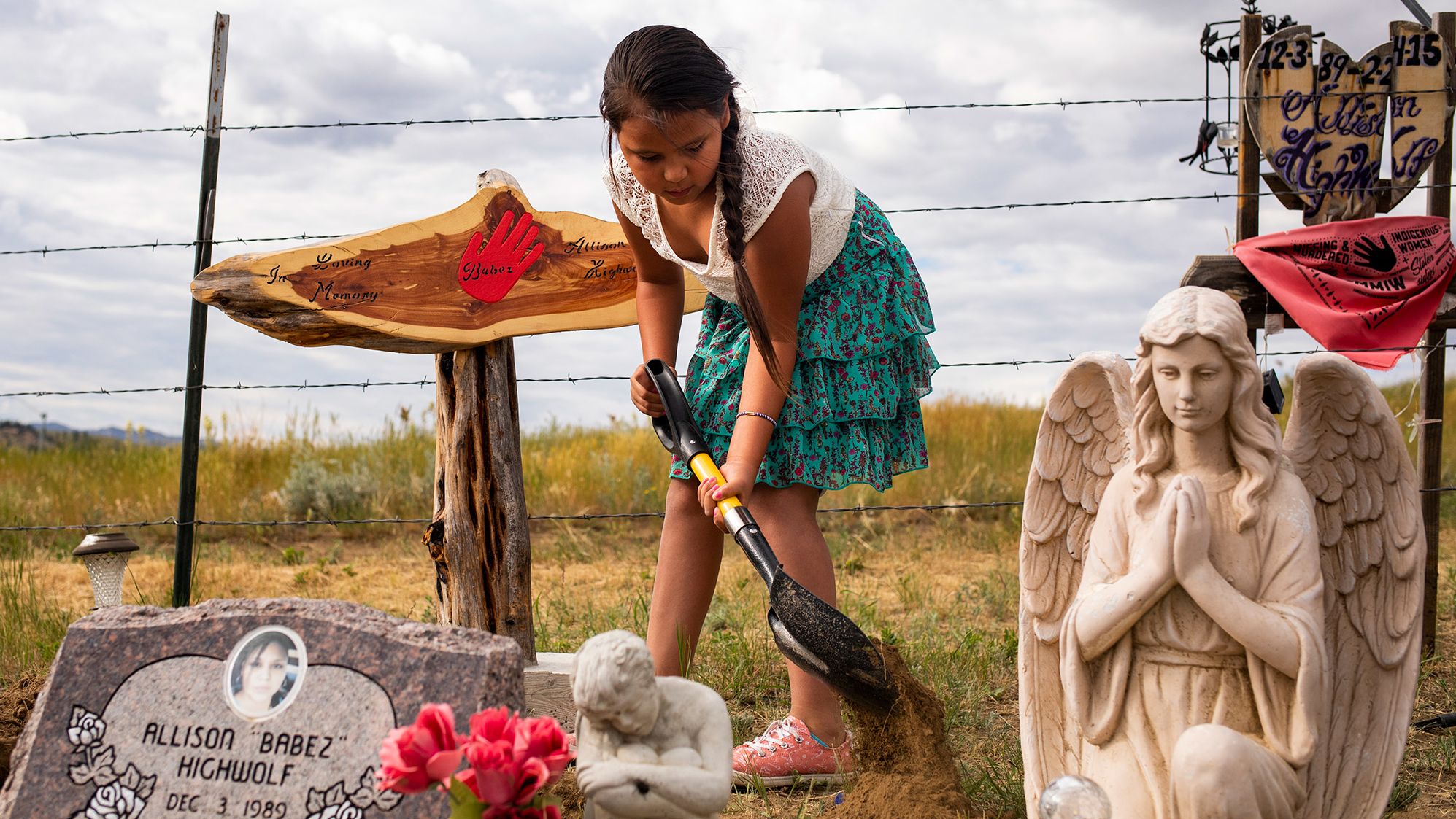 <strong>Tailyr Irvine, based in Missoula, Montana, USA: </strong>Aiyanna, one of four daughters, tends to her mother Allison Highwolf's grave in Busby, Montana, a town on the Northern Cheyenne Reservation. As Elizabeth Williamson <a href="https://www.nytimes.com/2021/07/11/us/politics/allison-highwolf-indian-country.html" target="_blank" target="_blank">reported for The New York Times:</a> Allison Highwolf's body was 'found alone in a motel room in February 2015. She died at 26 years old of smoke inhalation from a fire of unclear origin ... Six years later, the circumstances of Highwolf's death remains a mystery, one of many involving Native women who disappear or meet violent ends with alarming regularity.'<br /> <br />I met with the family and spent the day hearing about Allison and the case. That afternoon they planned to visit her grave to place a grave marker. I asked if I could attend and they graciously let me observe and photograph. I tried my best to keep a distance during their time at the grave to respect their privacy.<br /> <br />It's hard to visualize grief and loss but every time I look at this photo I am hit with the loss I feel for Aiyanna and her family. We hear a lot about the <a href="https://www.nativehope.org/en-us/understanding-the-issue-of-missing-and-murdered-indigenous-women" target="_blank" target="_blank">Missing and Murdered Indigenous Women</a> crisis but we rarely see the aftermath, the path of destruction unsolved cases leave.
