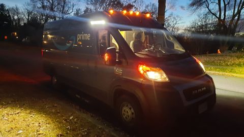 Jeb Lopez, owner of Wheelz Up, a small business that delivers packages for Amazon, installed LED lights on the sides of some of his vans to improve visibility for his drivers as they make deliveries after dark. 