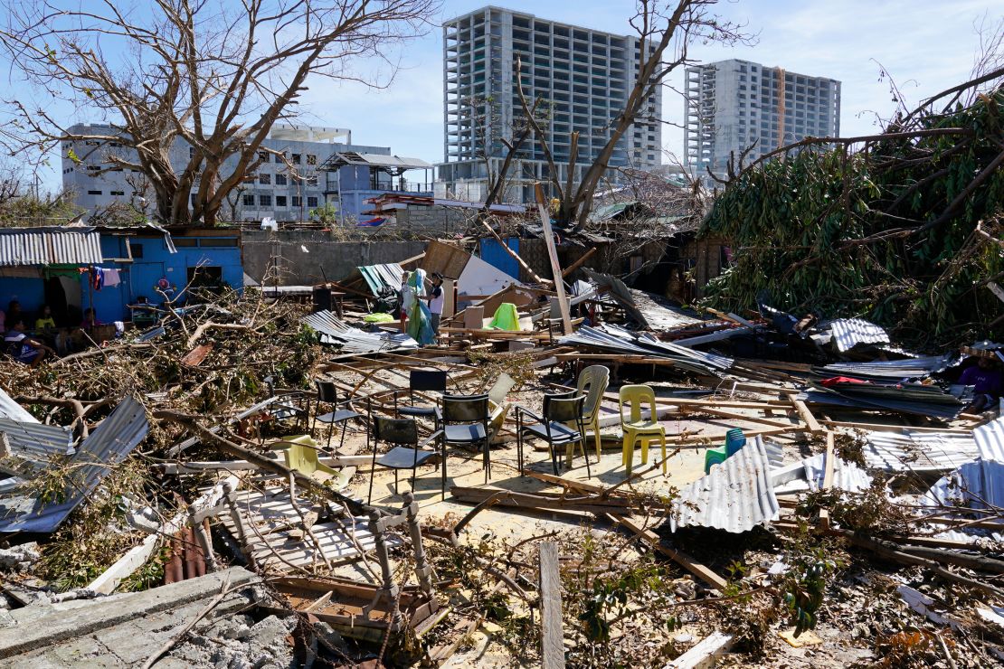 Items salvaged from a damaged structure due to Typhoon Rai in Cebu province, central Philippines on December 20, 2021. 