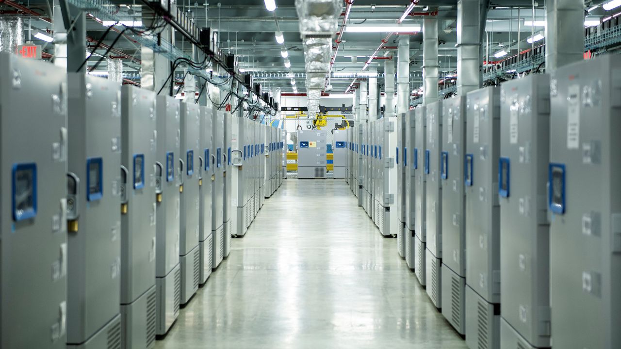 A freezer farm for Covid-19 vaccines at the Pfizer Kalamazoo Manufacturing site on February 19, 2021, in Portage, Michigan. 