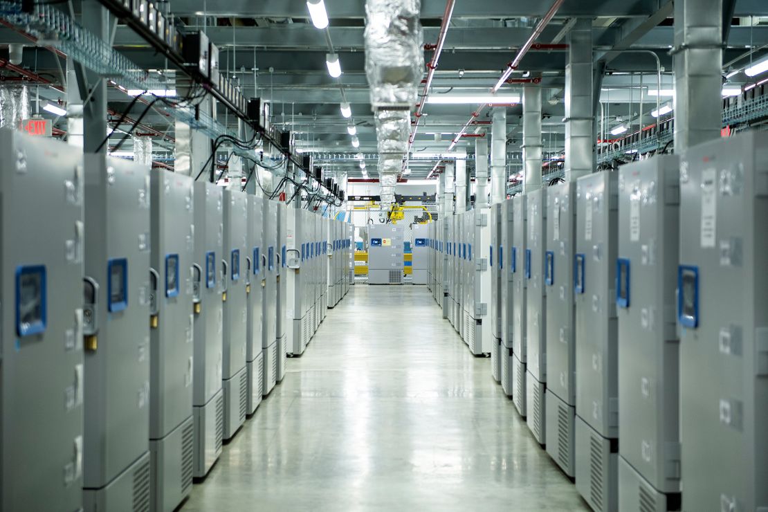 A freezer farm for Covid-19 vaccines at the Pfizer Kalamazoo Manufacturing site on February 19, 2021, in Portage, Michigan. 