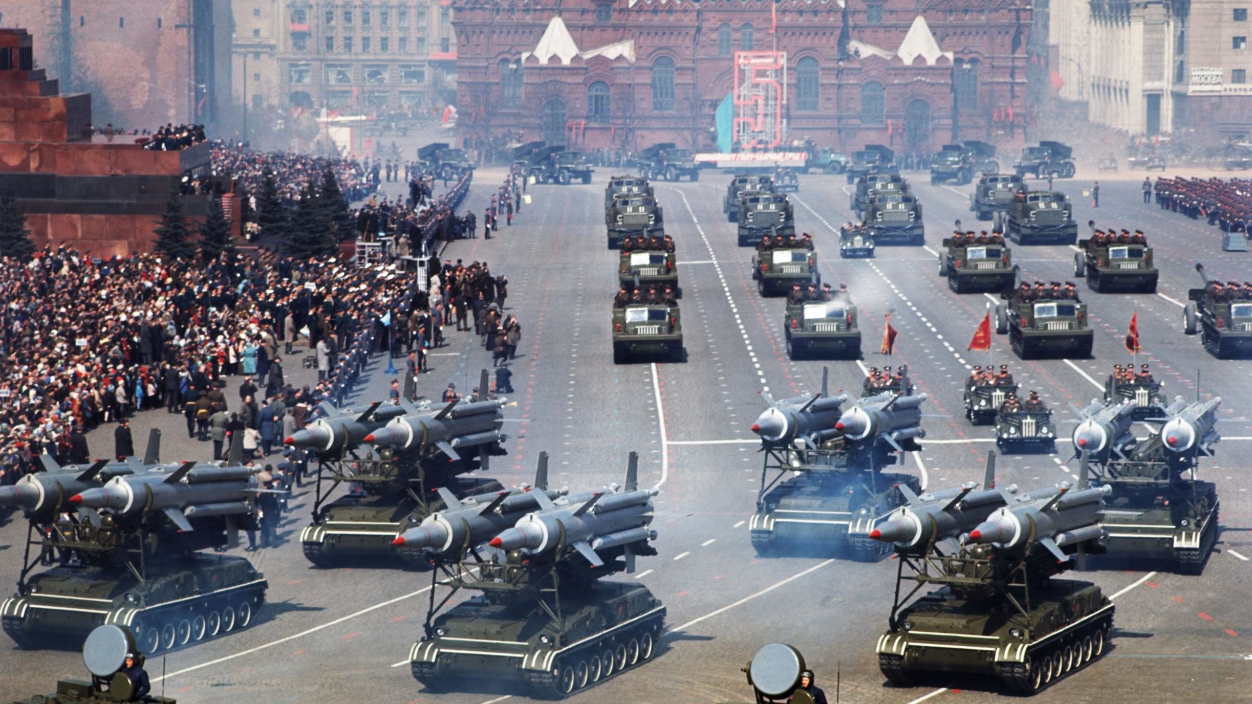 Missile launchers are on display during a military parade in Moscow's Red Square in 1967.