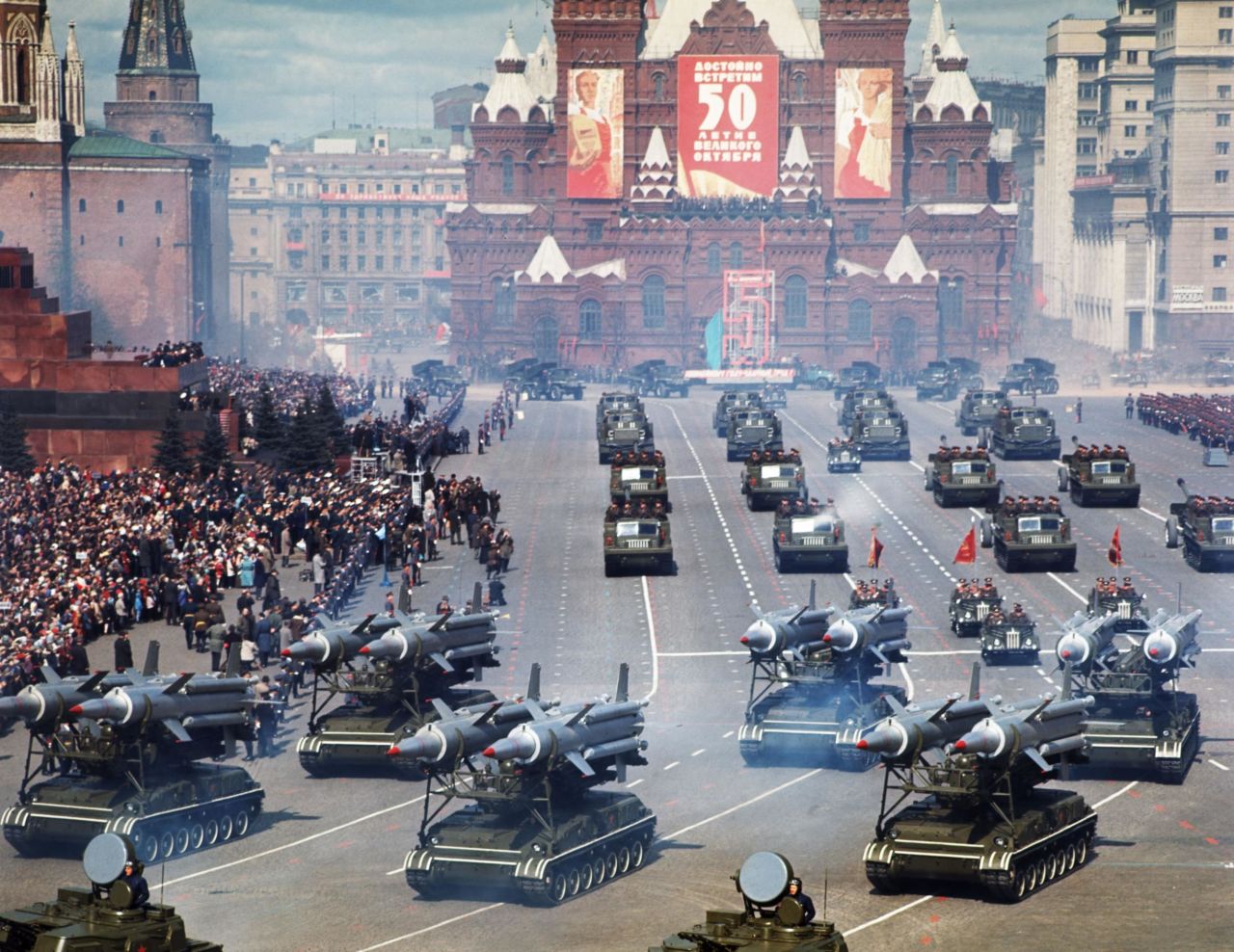 Missile launchers are on display during a military parade in Moscow's Red Square in 1967.