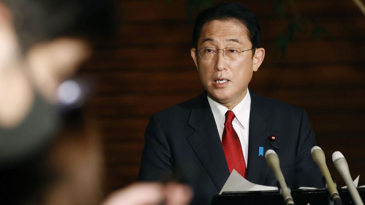 Japanese Prime Minister Fumio Kishida speaks to reporters at his office in Tokyo on December 17, 2021.
