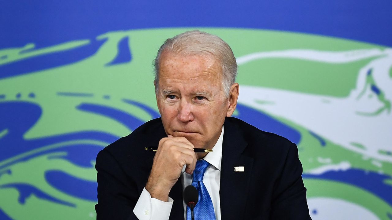 President Joe Biden sits in a meeting during the UN climate summit in Glasgow in November. 