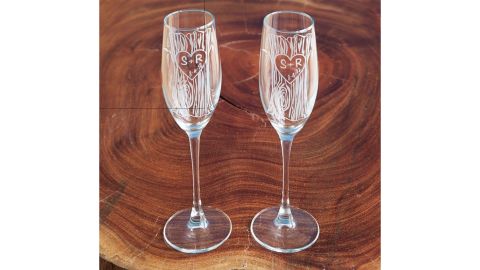 Etched Champagne Flutes, Set of 2