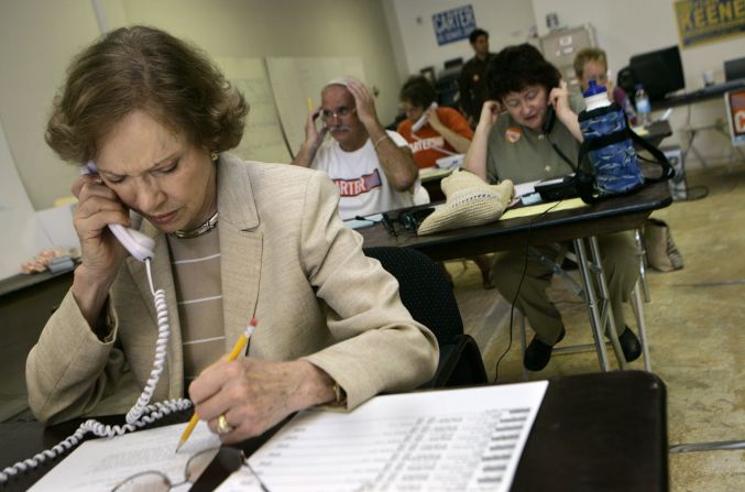 Rosalynn makes phone calls to voters at the campaign headquarters of her son Jack. who was running for a US Senate seat in 2006.