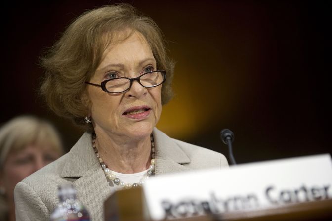 Rosalynn speaks to senators on Capitol Hill during a hearing of the Special Committee on Aging in 2011. Carter urged the reauthorization of the Older Americans Act, which provides older Americans access to caregiving services.