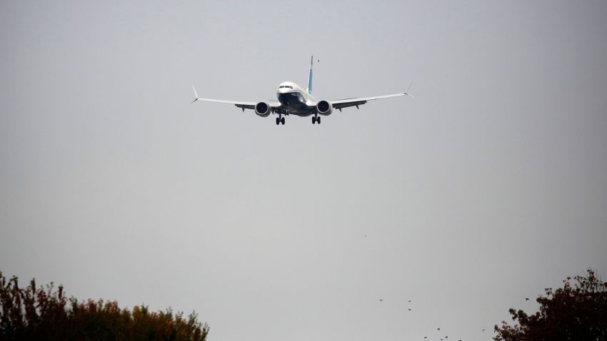 A Boeing 737 MAX airliner piloted by Federal Aviation Administration (FAA) Administrator Steve Dickson lands following an evaluation flight at Boeing Field the in Seattle, Washington, on September 30, 2020.