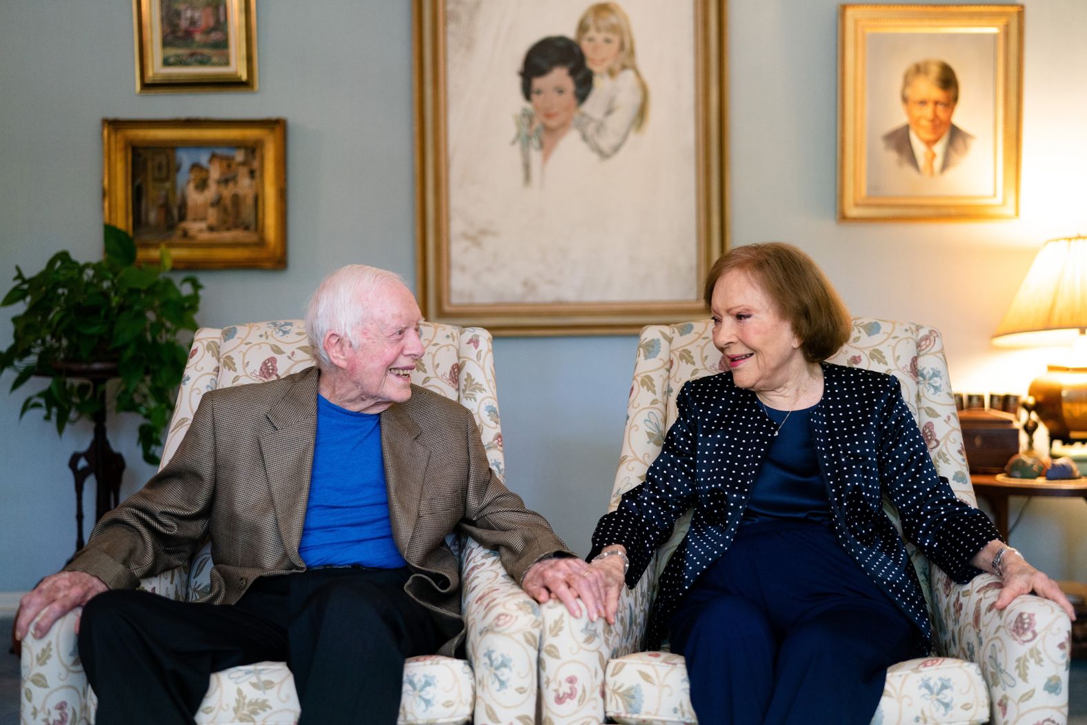 The Carters relax at their home in Plains in June 2021. In 2019, they became the longest-married presidential couple in history.