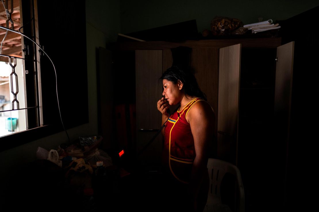 O-é Kaiapó Paiakan conducts a radio with other Indigenous chiefs while at home with her family in Redenção in the state of Para. "Kayapó women have always fighting," she said. "From us, resistance is born. From us come men, children, life. The woman completes herself with nature, and we have always been part of the resistance along with the men."
