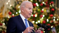 U.S. President Joe Biden speaks about the omicron variant of the coronavirus in the State Dining Room of the White House, December 21, 2021 in Washington, DC.