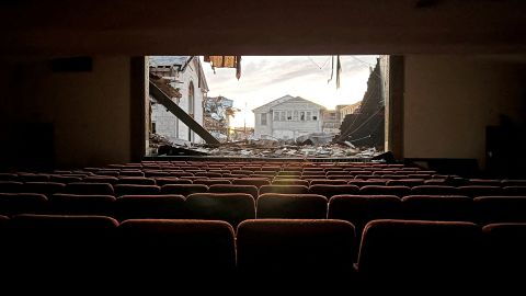 The view from the theater of an American Legion building on December 11 after tornadoes ripped through Mayfield, Kentucky.