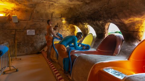 Guests can race each other on the water slides. 